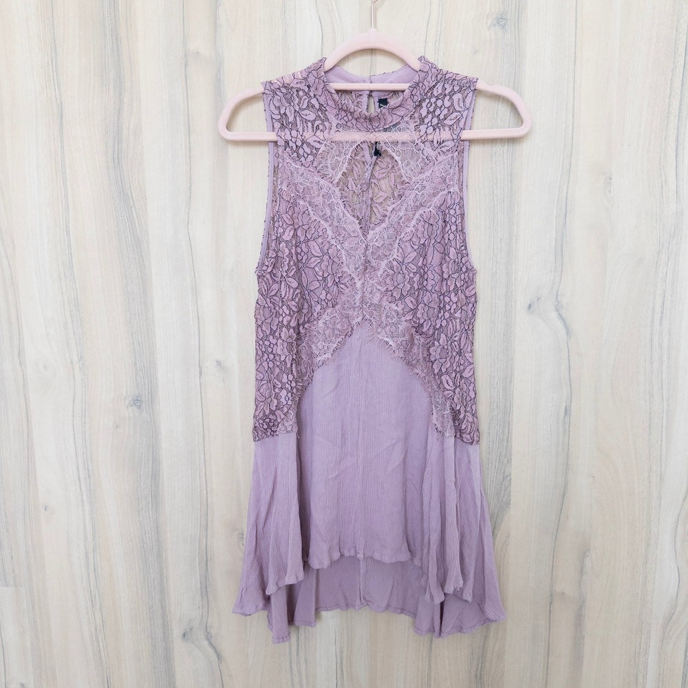 Womens Lace Top Large Mauve Sleeveless Fairy Romantic Coquette Ethereal Feminine